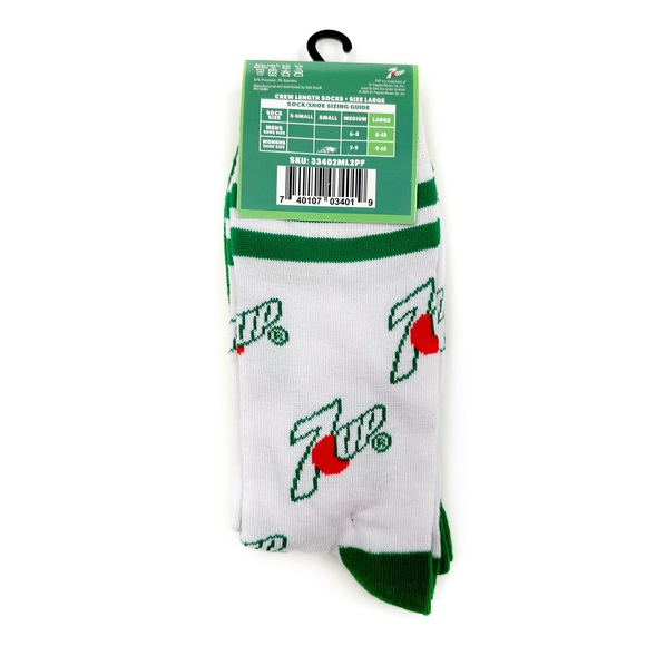 7Up Soda Logo Crew Socks 2 Pairs 7-Up 7 Up Green White Mens Womens Novelty Gift - Picture 5 of 7